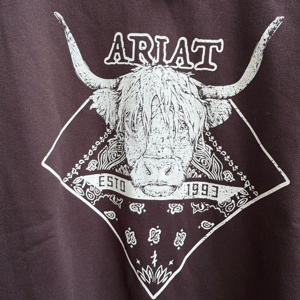ARIAT Women's Taurus Fleece Oversized brown Crew Neck Graphic Sweatshirt M NWT - Picture 4 of 8
